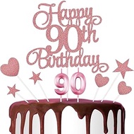 Happy 90th Birthday Cake Topper, 90th Birthday Candles Cake Numeral Candles Glitter Birthday Cake De