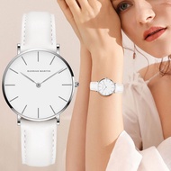 [Aishang watch industry]Hannah Martin Casual Ladies Watch With Leather Strap Waterproof Women Watches Silver Quartz Wrist Watch White Relogio Feminino