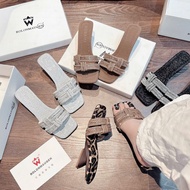 N1 2-strap woven stone high heels with square toe FRENCH HEELS - Bonita Shoes G290