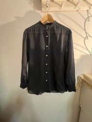 Uniqlo U 女裝 透膚立領襯衫 (長袖) /深藍透膚襯衫433712