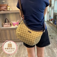 GUCCI 181092 經典雙G緹花布咖啡色半月包 斜背包