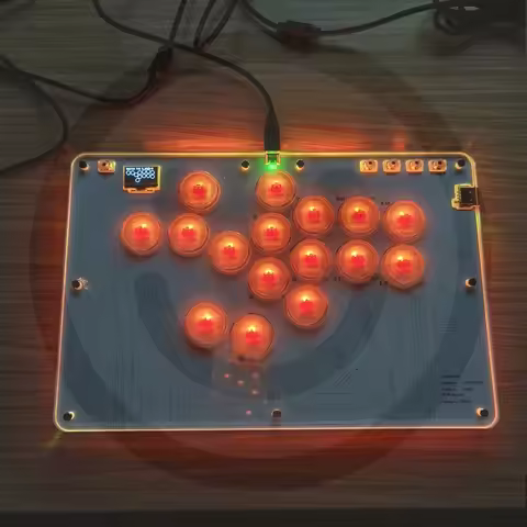 Leverless Arcade Stick with Turbo & RGB for Fighting Games Fighting Game Controller 16 Keys for Play