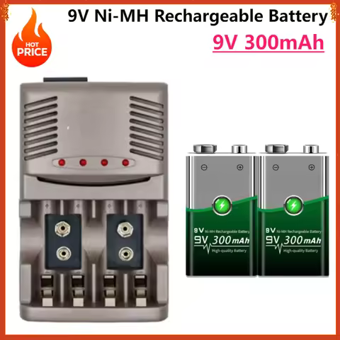Ni-CD 9V Ni-MH Rechargeable Battery +Smart Battery Charger NIMH 300mAh 9 Volts Crown for Metal Detec