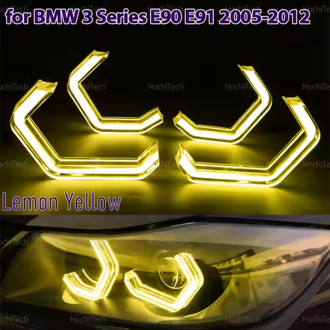 M4 Style LED Angel Eyes Kit Ring Lemon Yellow Headlight Lamp DRL For BMW 3 Series E90 E91 316i 318i 