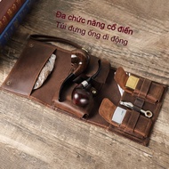 CONTACTS Genuine Leather Pipe Storage Bag for Men Daily Trifold Mens Handbag Portable Travel Bags La