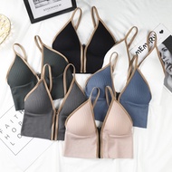 Spaghetti Strap Top With Foam Pads Front Zipper Push-Up Bra Crop Sleeveless Top Camisole