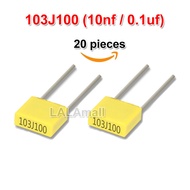 20pcs 103J100 Correction Capacitor 100V103J 10NF 0.01UF 100V 103J 5mm Polypropylene Safety Plastic F