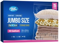 15 Count - Large Plastic Bags With Zipper Top, 10 Gallon Size 24" x 24", Extra Large Storage Bags, F