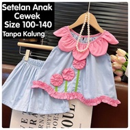 (LC-JKT) BS- 882 GIRLS' SET COLLAR FLOWER MINI PANTS 3 RAISED FLOWERS SIZE 100-140