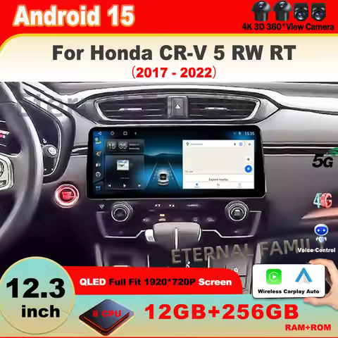 12.3 Inch Carplay Android 15 Car For Honda CR-V 5 RW RT 2017 - 2022 auto Multimedia Center no 2din D