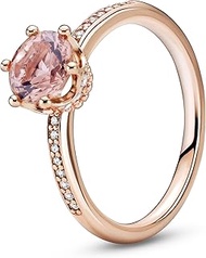 Sparkling Crown Solitaire, Pink Crystal & Clear CZ PANDORA Rose Ring, Size: EUR-58, US-8.5-188289C01