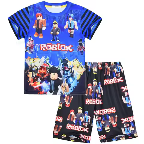 Summer New ROBLOX Kid Pajamas 2 Pcs Children Suit Top Tees Shorts Set Clothing Boy Toddler ROBLOX Pa