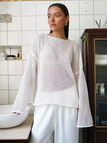 Women's Knitted Sweater Casual Fashion Hollow Jumper Sueter Mujer Summer Autumn Elegant Loose Pullov