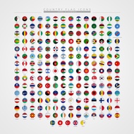 201 Emboss set of bundle 3D icons of country Flags, Round Flags, PNG, worldwide flag, Icons for Trav