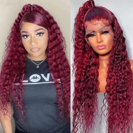 Front Lace Wig Red Long Curly Hair 13X4lace Frontal Wigs Human Hair Wig