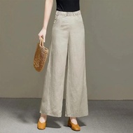 Cotton Linen Wide-Leg Pants Women Summer Thin Loose Large Size Fat Mother Women Pants Casual High Wa