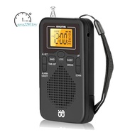 Portable Radio Mini AM FM Weather Radio Pocket Radio LCD Screen Digital Alarm Clock Radio Player