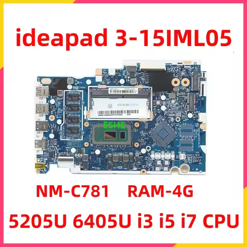 15" With 5205U 6405U i3 i5 i7 CPU RAM 4GB For Lenovo Ideapad 3-15IML05 V15 G1-IML Laptop Motherboard