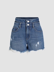 Cider Denim Button Ripped Shorts