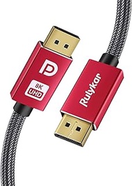 8K Displayport Cable 1.4, Rulykar DP 1.4 Nylon Braided Cable (8K@60Hz, 4K@144Hz, 2K@144Hz) HDR10, HDCP, 32.4Gbps, Compatible with Gaming Monitor, NVIDIA RTX Series, AMD RX Series, etc… (9.8 ft)