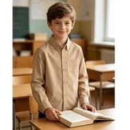 Boys Long Sleeve Shirts Classic Collared Button Tshirt Solid Cotton Top With Pocket Purple Size 6-16