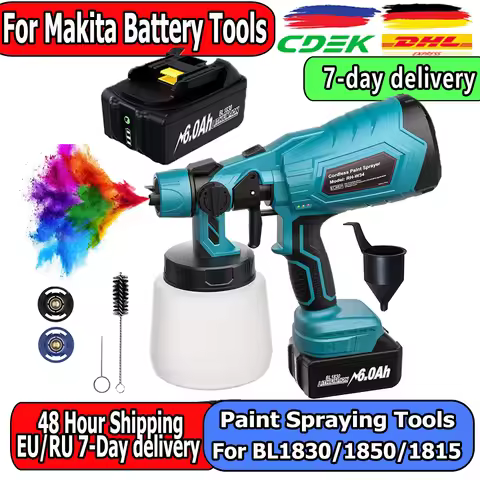 Cordless Paint Sprayer For Makita 18VBattery 1L Capacity Container Spray Paint Gun 2 Nozzles 3 Patte