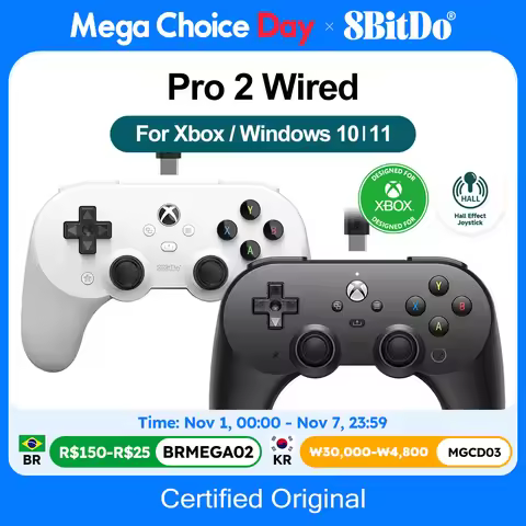 8BitDo Pro 2 Wired Gamepads PC for Xbox Series X S Xbox One Windows 10 11 Hall Effect Joysticks and 