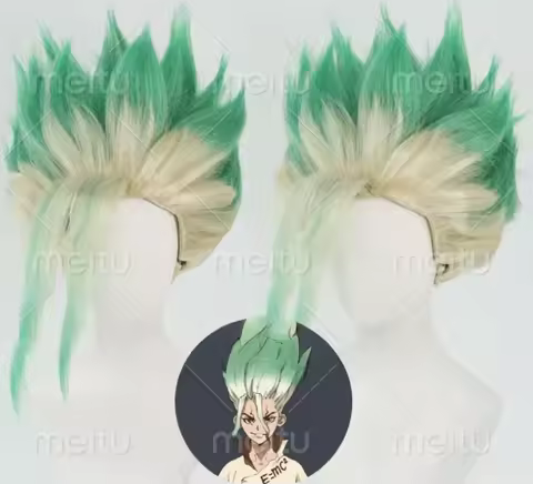 Halloween 2025 Anime Stone Senku Ishigami Cosplay Wig Kohaku Senku Ishigam Green Hair For Hallowmas 