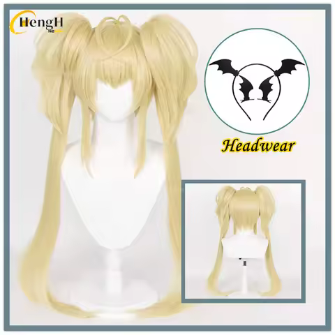 In Stock Anime Tsukiyomi Utau Synthetic Long 90cm Golden Yellow Ponytails Cosplay Anime Wig Heat Res