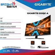 GIGABYTE 32" MONITOR G32QC-A " 1500R CURVED VA / 2560x1440@165HZ QHD / 350NITS(HDR 400) / 1MS(MPRT) 