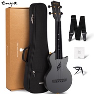 Enya Soprano Ukulele 21 Inch Carbon Fiber Travel Ukelele Nova U Mini Simple Yukalalee With Beginner Kit Ukalalee includes Case Strap Capo Strings（Black）