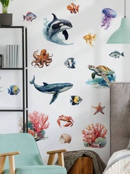 1入組海洋魚貼紙,兒童房裝飾貼紙,浴室玻璃動物貼花,海洋生物海星貼紙