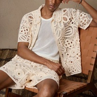 2pcs/Set Men Knitted Casual Short Sleeve Polo Collar Fall Sweater Top And Elastic Waist Straight Leg