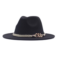 Wide Brim Fedora Hat with Belt Buckle British Retro Top Hat Lady Fashion Wide Brim Felt Fedora Panam