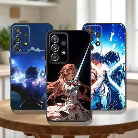 A-Asuna Kirito Anime Phone Case For Samsung Galaxy A73,31,32,72,41,53,52,71,22,5G,Note,J7,8,9 Soft B