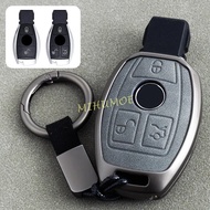 For Mercedes Benz 2 3 Button Metal Leather Key Fob Case Cover Chain Accessories C200 C300 C43 GLA200