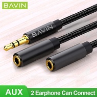 BAVIN 3.5mm Jack Plug Adapter Audio Splitter AUX20 w/ AUX Cable Audio Male to 2 Female Mic splitter