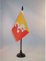 Bhutan Table Flag 4'' x 6'' - Bhutanese Desk Flag 15 x 10 cm - Black plastic stick and base - AZ FLA