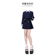 blazer woman outfit set women plus size College Chanel Style Short Suit Jacket Women's Autumn chubby girl Fake Two-piece Shirt Pleated dress suit