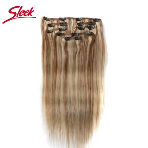 Sleek Clips In Hair 7Pcs P27/613# P6/613# Human Hair Extensions Brazilian Straight Brown Color 6# Co