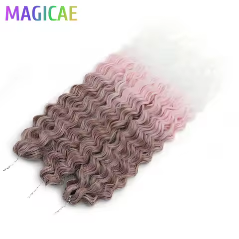 3Pcs 22Inches Ariel Water Wave Twist Crochet Braids Ombre Pink Curly 300Grams Bio Synthetic Hair Pia