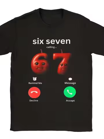 Men's Funny "Six Seven Calling" Meme Graphic T-Shirt | Viral 6 7 Apple Incoming Call Design, Casual 