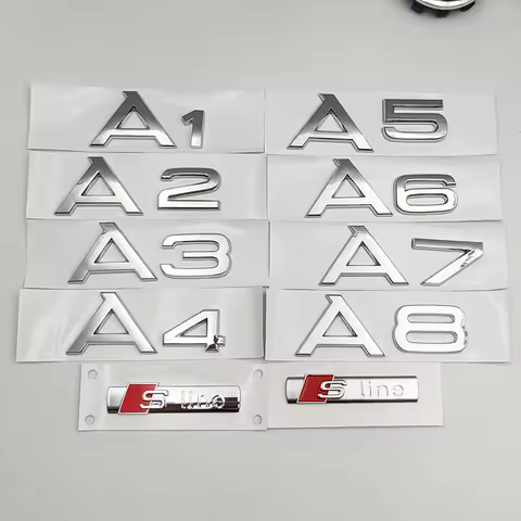 1pcs 3D ABS Chrome S Line A1 A2 A3 A4 A5 A6 A7 A8 Logo Emblem Auto Badge Trunk Decal For Audi Sline 