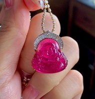 頂尖醇正盧比來豔桃紅碧璽佛牌 18k金完美鑲嵌 雕工傳神精湛