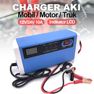 Cas Aki Mobil Motor 12 dan 24 Volt 10AH Otomatis Charger Battery Auto On Off Digital Alat Cas Aki Basah Dan Kering Alat Pengecas Aki Mobil Motor Truk