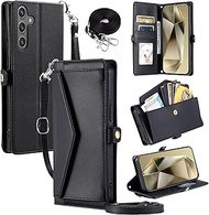 Wallet Case for Samsung Galaxy A05s/A05 with Wrist Strap Shoulder Strap Card Holder Shockproof Soft 
