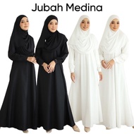 Jubah Medina  - Abaya Umrah Haji Dress Muslimah Hitam Putih High Grade Cotton Easy Iron Nursing