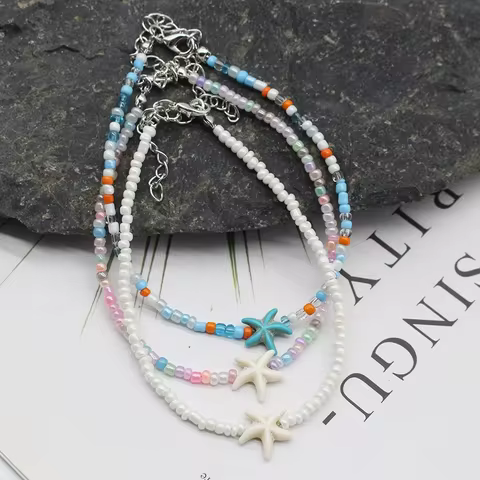 Bohemian Beach Shell Starfish Beaded Handmade Sea Turtle Charm Anklet Bracelet Fashion Jewelry For W