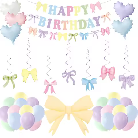 Macaron Birthday Party Decorations Macaron Bow Banner Wave Love Balloon Bow Balloon for Girlish Hear