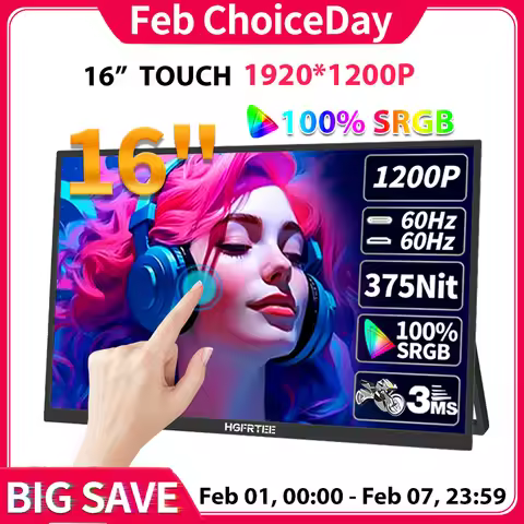HGFRTEE 16inch Touch Portable Monitor 16:10 96%sRGB 350Cd/m² Second Screen For Laptop With Holder St
